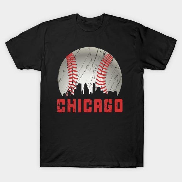 Distressed Chicago Downtown Skyline Baseball Vintage T-Shirt by justiceberate